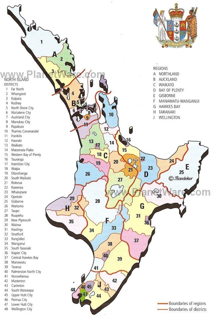 kaart van nieu-seeland noord-eiland streke en distrikte