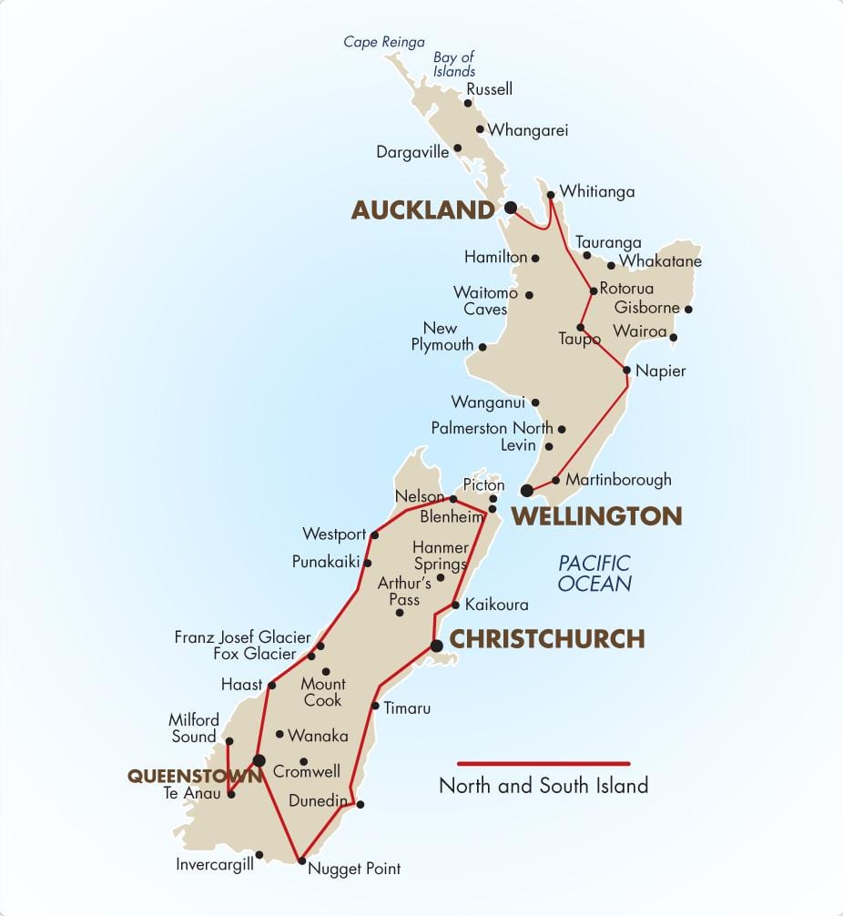 Kaart van suid-eiland van nieu-seeland ry