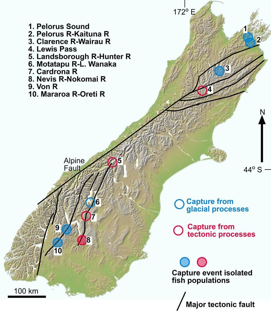 Kaart van die kloof rivier nieu-seeland