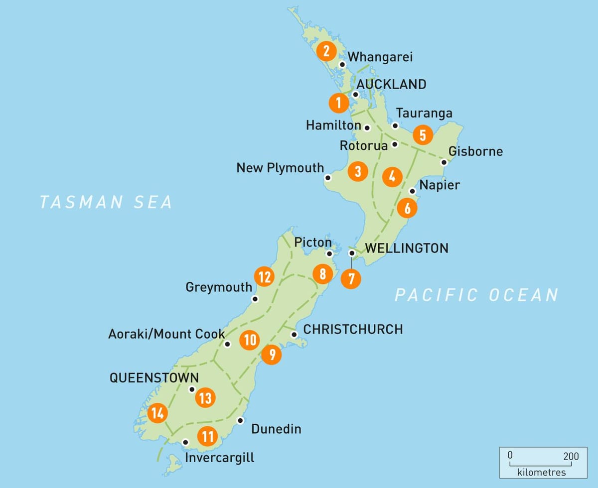 Kaart van nieu-seeland area