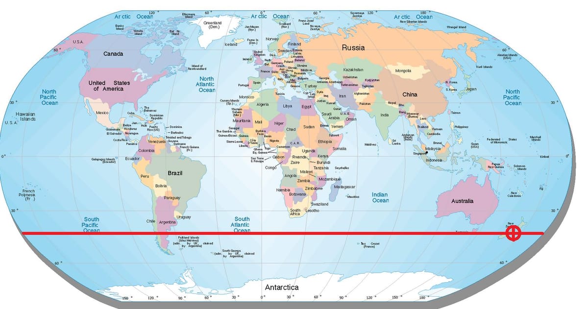 Kaart van nieu-seeland breedtegraad
