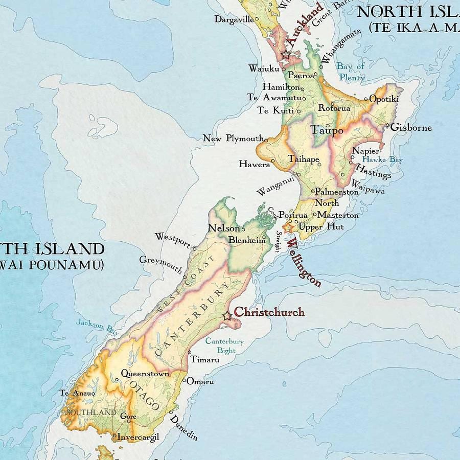 Kaart van nieu-seeland druk
