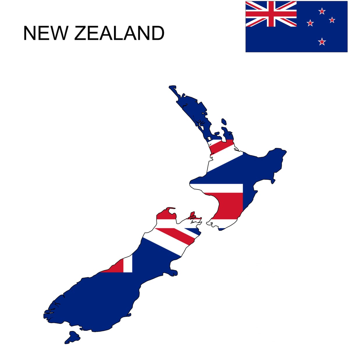 Kaart van nieu-seeland en die vlag