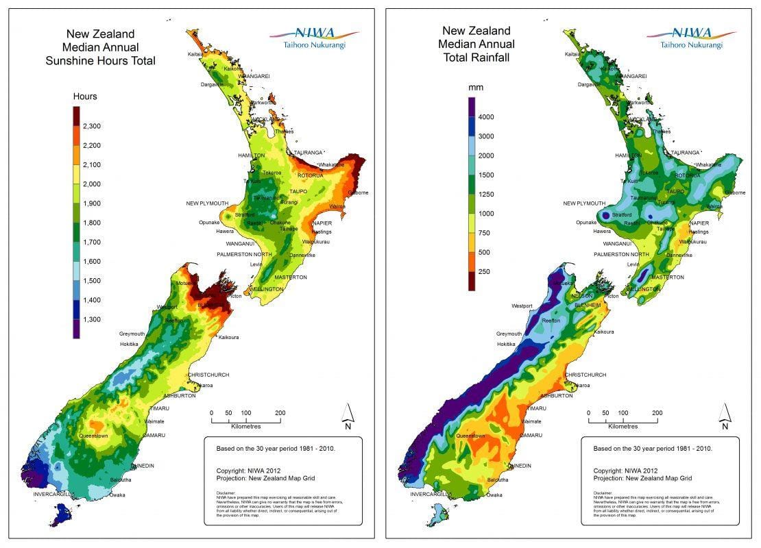 Kaart van nieu-seeland klimaat