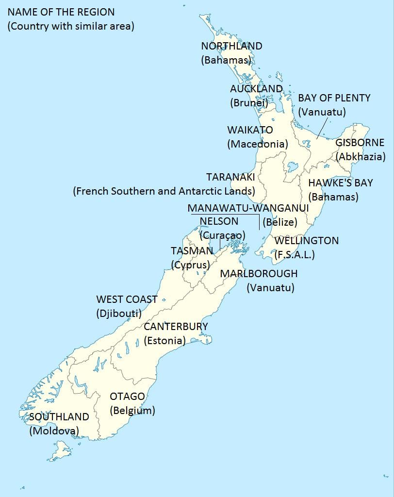 kaart van nieu-seeland en omliggende lande