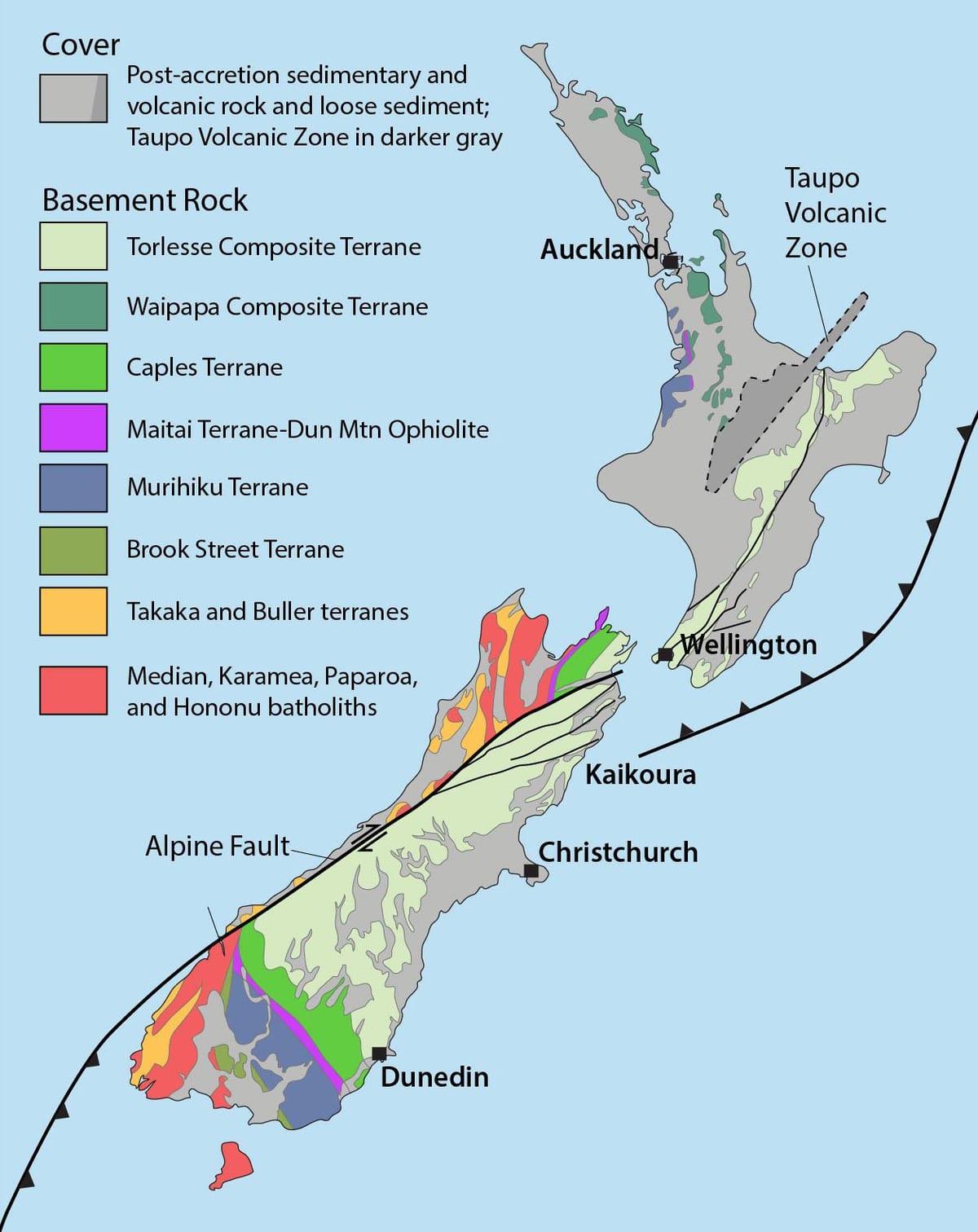 Kaart van nieu-seeland natuurlike hulpbronne