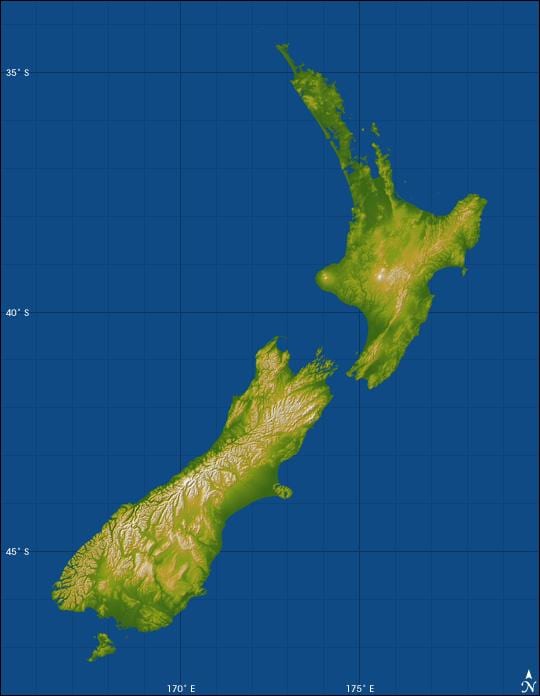 nieu-seeland hoogte kaart