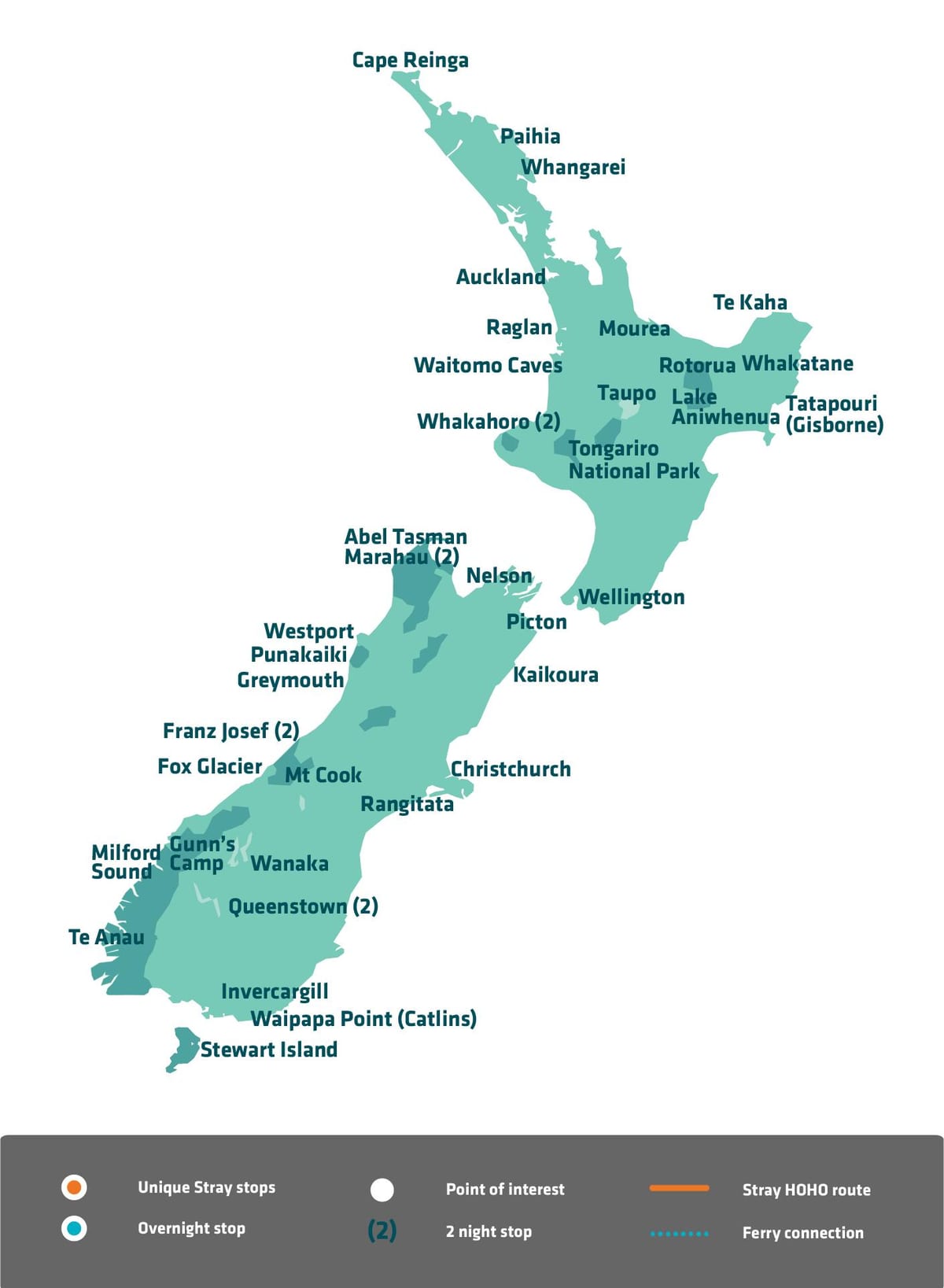 Kaart van nieu-seeland sightseeing