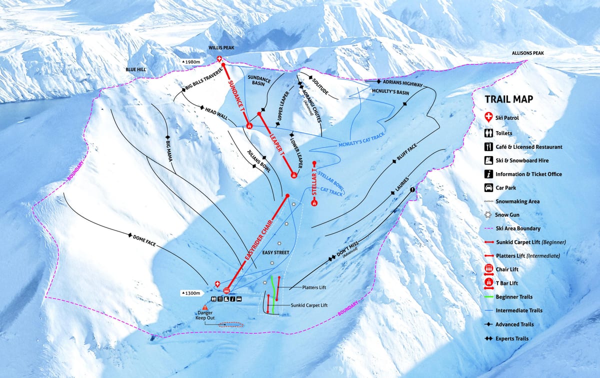 nieu-seeland ski-oorde kaart