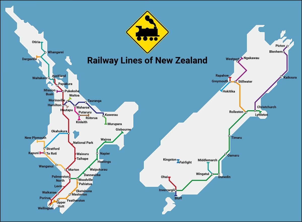 nieu-seeland spoor-netwerk kaart