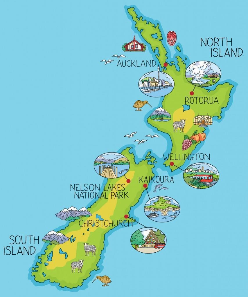 nieu-seeland kaart spotprent