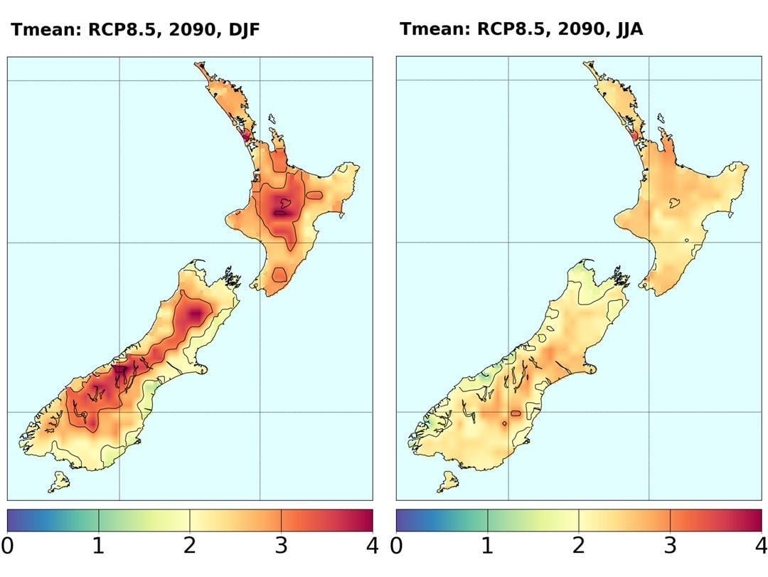 Kaart van nieu-seeland temperatuur