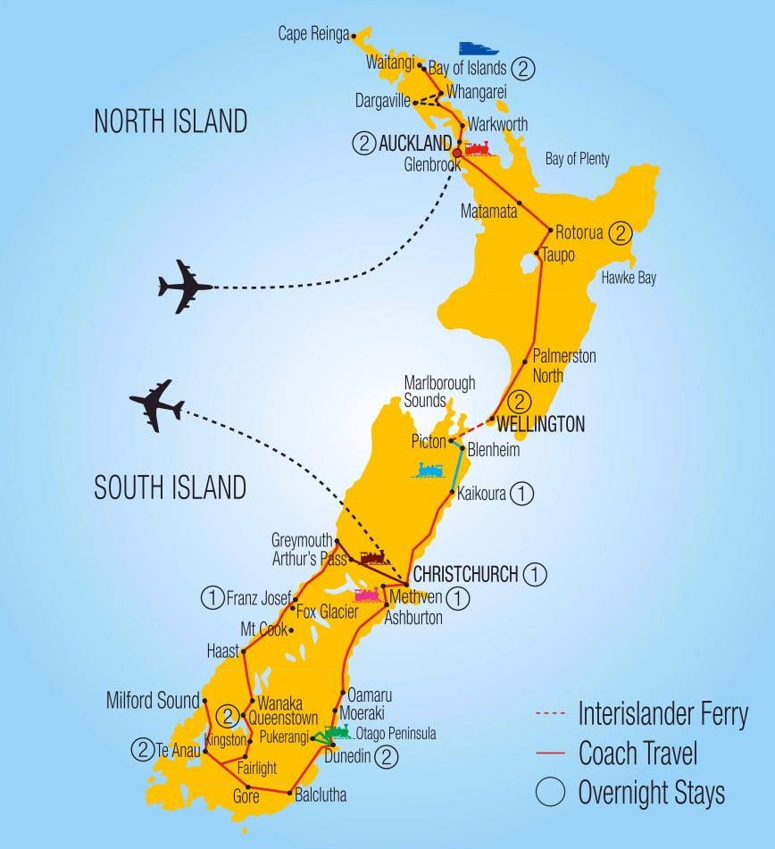 Kaart van nieu-seeland trein