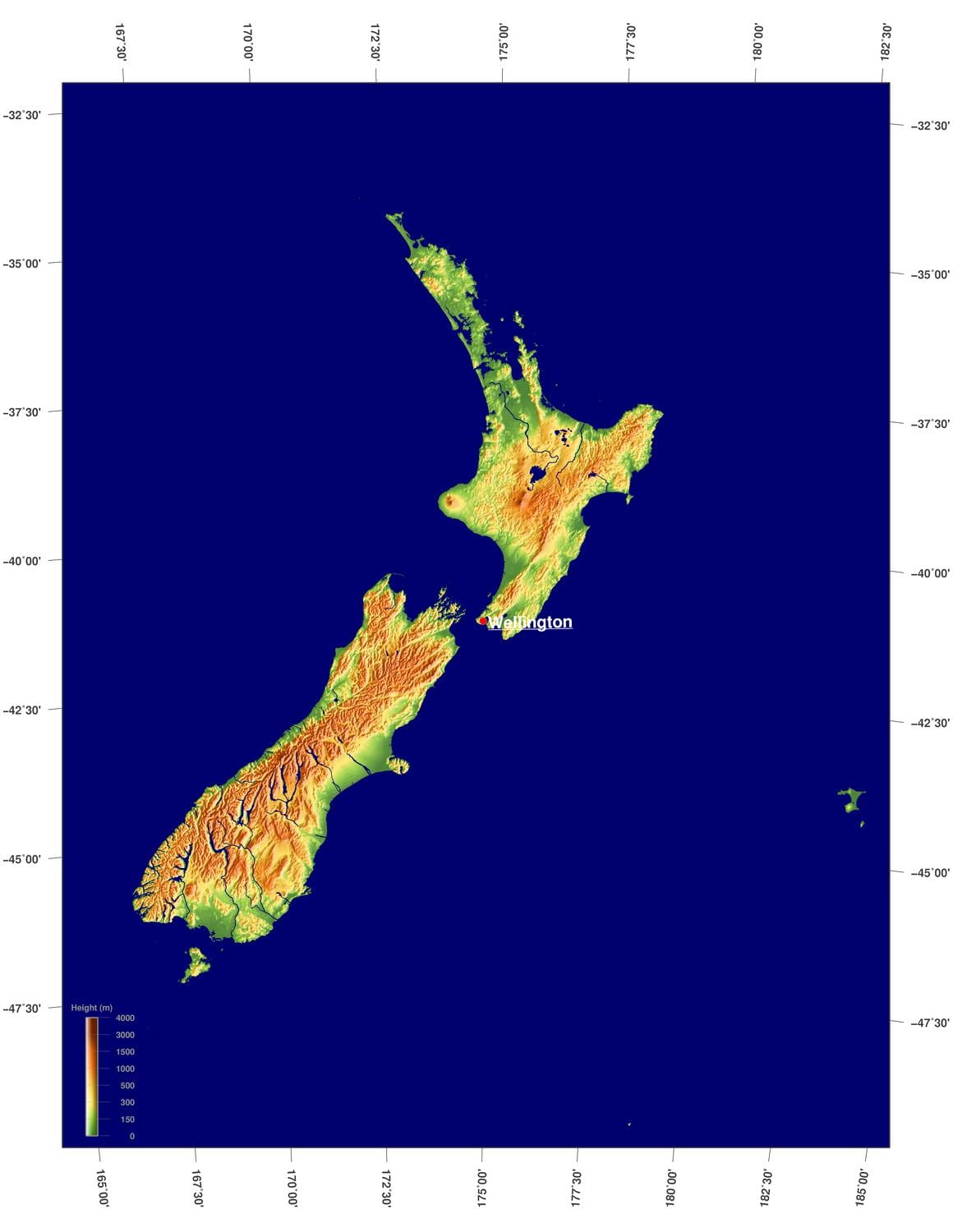 nieu-seeland terrein kaart