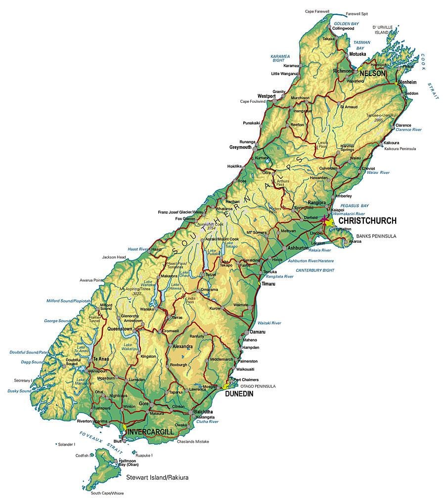 Kaart van die suidelike alpe nieu-seeland