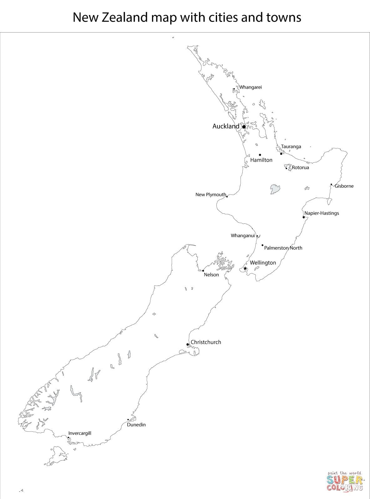 kaart van nieu-seeland swart en wit