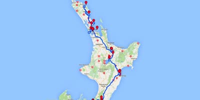 Ry kaart van die noord-eiland van nieu-seeland