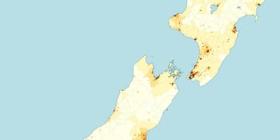 Nieu-seeland bevolkingsdigtheid kaart