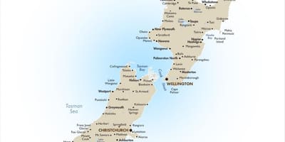 Toeriste kaart van die noord-eiland van nieu-seeland