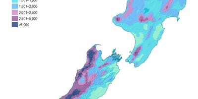 Nieu-seeland reënval kaart