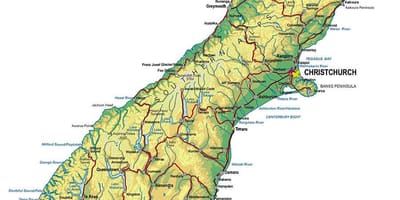 Toeriste kaart van nieu-seeland se suid-eiland