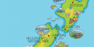 Nieu-seeland kaart spotprent