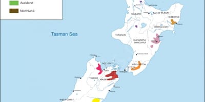 Nieu-seeland wyn streke kaart